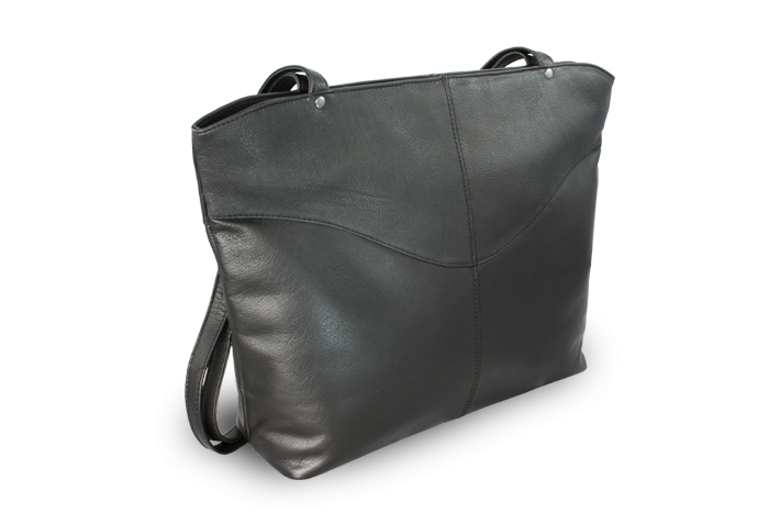 Čierna kožená zipsová kabelka s dvoma popruhmi 212-2018-60