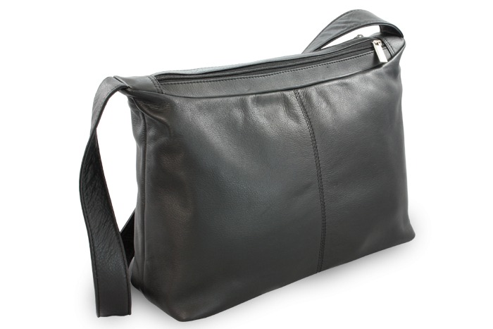 E-shop Černá kožená dvouzipová kabelka s širokým popruhem 212-4003-60