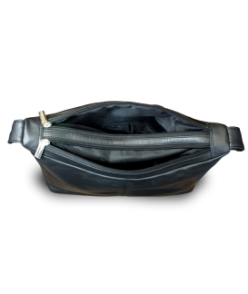 Čierna kožená dvojzipsová kabelka so širokým popruhom 212-4003-60