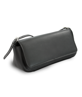 Čierna kožená klopňová kabelka s krátkym popruhom 213-1015-60