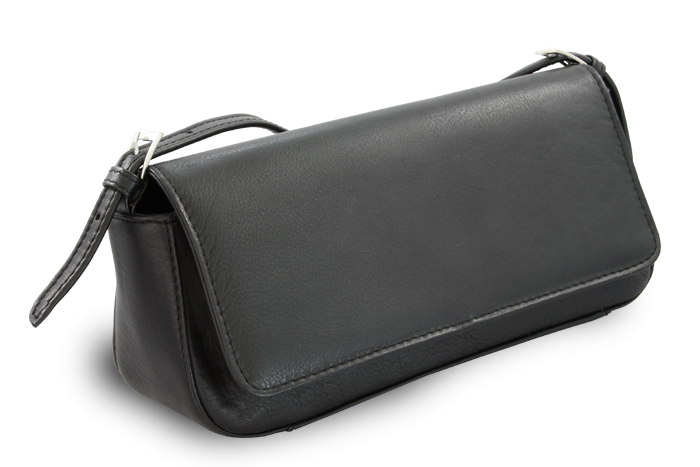 E-shop Černá kožená klopnová kabelka s krátkým popruhem 213-1015-60