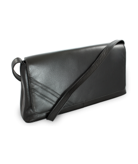 Čierna kožená listová kabelka s krátkym popruhom 214-1022-60