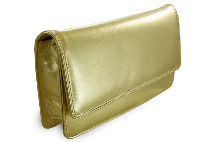 E-shop Zlatá kožená listová kabelka s popruhom 214-4071-02