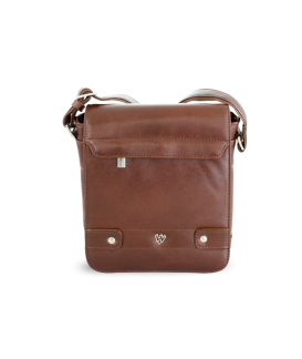 Malý hnedý pánsky kožený crossbag s poklopom 215-1701-40