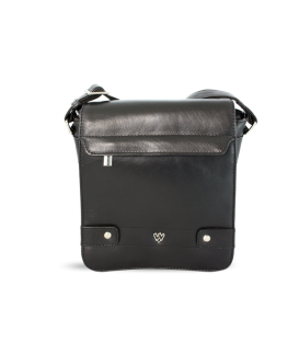 Malý čierny pánsky kožený crossbag s poklopom 215-1701-60