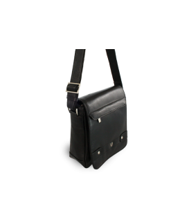 Malý čierny pánsky kožený crossbag s poklopom 215-1701-60