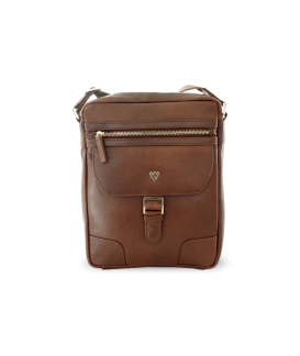 Hnedý pánsky kožený zipsový crossbag 215-1792-40