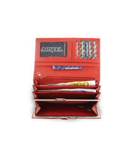 Červená dámska kožená rámová peňaženka s ozdobnou poklopom 511-1526-31/60