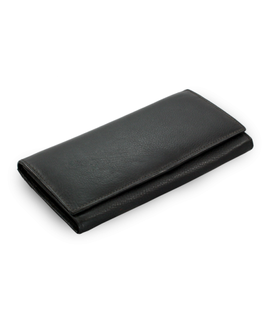 Čierna dámska listová kožená peňaženka s poklopom 511-2018-60