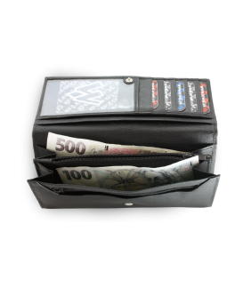 Čierna dámska listová kožená peňaženka s poklopom 511-2018-60