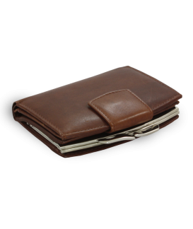 Tmavo hnedá dámska kožená rámová peňaženka so zápinkou 511-4357-47