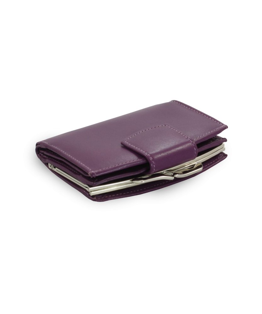 Fialová dámska kožená rámová peňaženka so zápinkou 511-4357-76