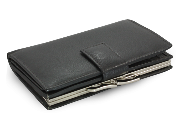 Čierna dámska kožená rámová peňaženka so zápinkou 511-6232-60