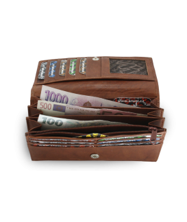 Tmavo hnedá dámska listová kožená peňaženka s poklopom 511-7233-47