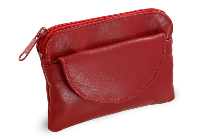 E-shop Červená kožená klíčenka se zipovou a klopnovou kapsičkou 619-0365-31