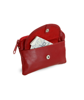 Červená kožená kľúčenka so zipsovým a poklopovým vreckom 619-0365-31