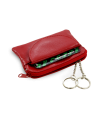 Červená kožená kľúčenka so zipsovým a poklopovým vreckom 619-0365-31