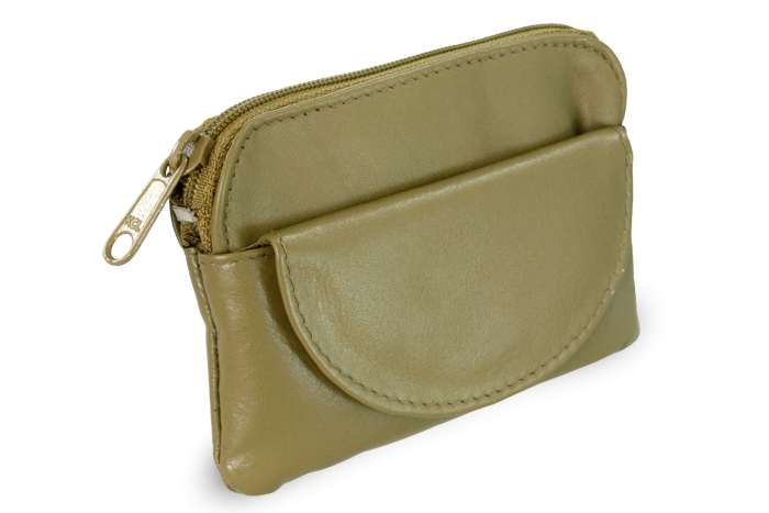 E-shop Zelená kožená klíčenka se zipovou a klopnovou kapsičkou 619-0365-55