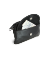Čierna kožená kľúčenka so zipsovým a poklopovým vreckom