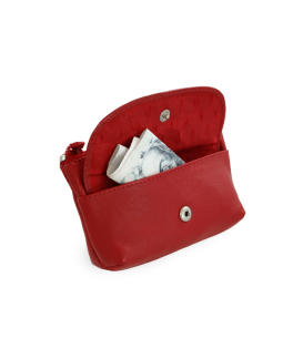 Červená kožená kľúčenka so zipsovým a poklopovým vreckom 619-0369-31