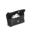 Čierna kožená kľúčenka so zipsovým a poklopovým vreckom 619-0369-60