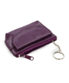 Fialová kožená kľúčenka so zipsovým a poklopovým vreckom 619-0369-76