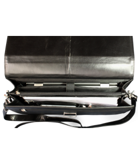 Čierna kožená aktovka s priehradkou pre notebook 112-5056-60