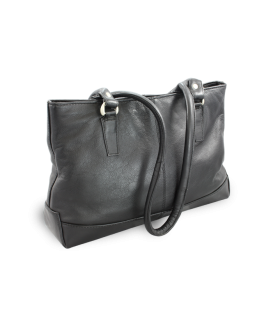 Čierna kožená zipsová kabelka s dvoma popruhmi 212-2058-60
