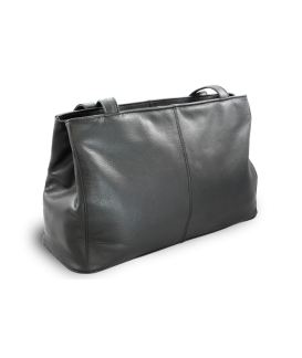 Čierna kožená dvojzipsová kabelka s dvoma popruhmi 212-2092-60