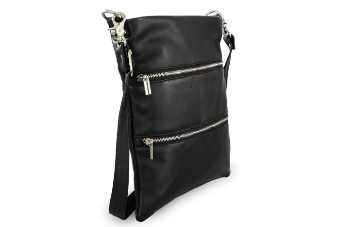 E-shop Černá kožená zipová kabelka s popruhem 212-3066-60