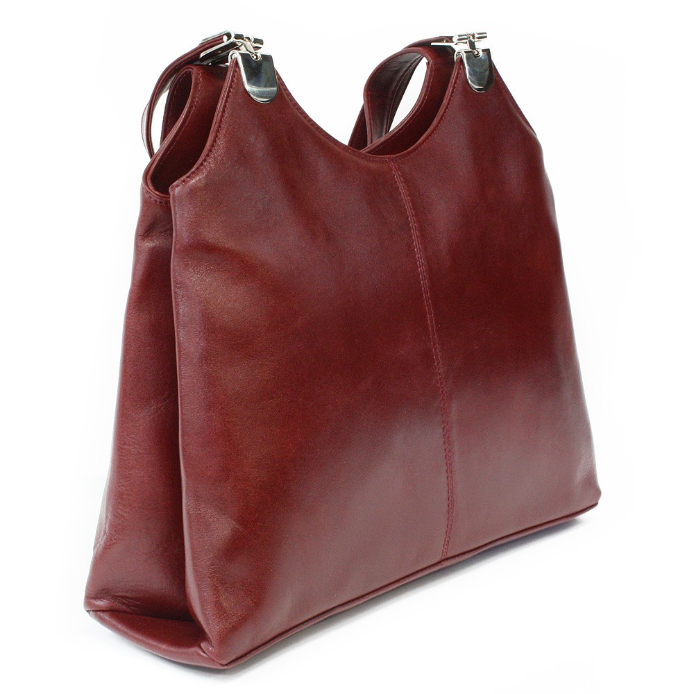 E-shop Tmavě červená kožená zipová kabelka se dvěma popruhy 212-8013-31