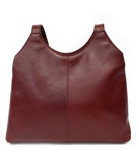 Tmavo červená kožená zipsová kabelka s dvoma popruhmi 212-8013-31