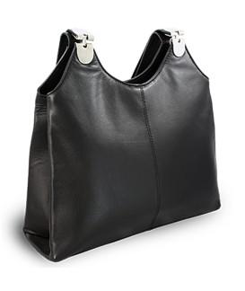 Čierna kožená zipsová kabelka s dvoma popruhmi 212-8013-60