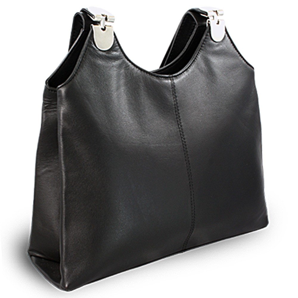 E-shop Černá kožená zipová kabelka se dvěma popruhy 212-8013-60