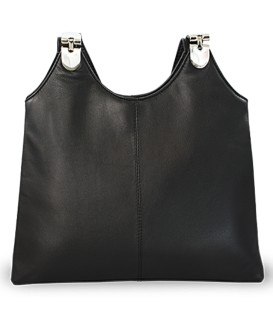 Čierna kožená zipsová kabelka s dvoma popruhmi 212-8013-60