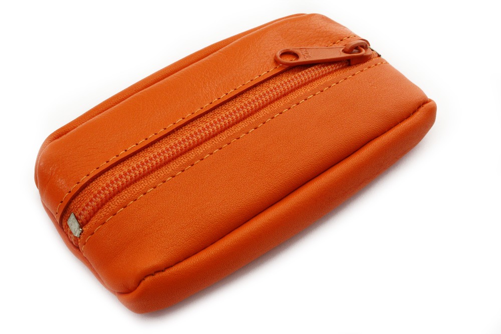 E-shop Oranžová kožená klíčenka se zipovou kapsou 619-2418-84