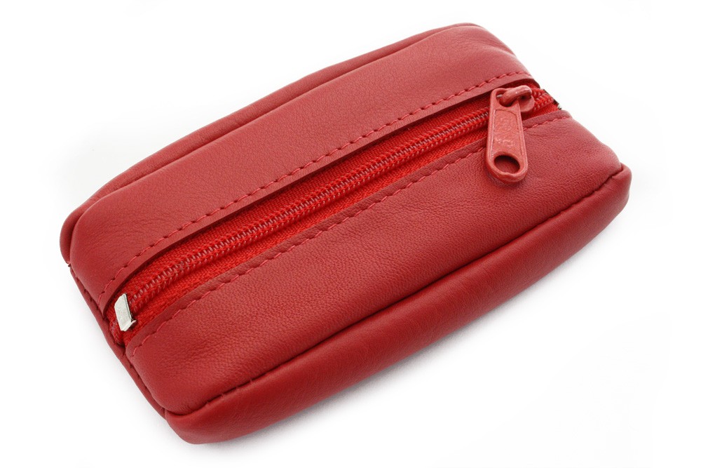 E-shop Červená kožená klíčenka se zipovou kapsou 619-2418-31
