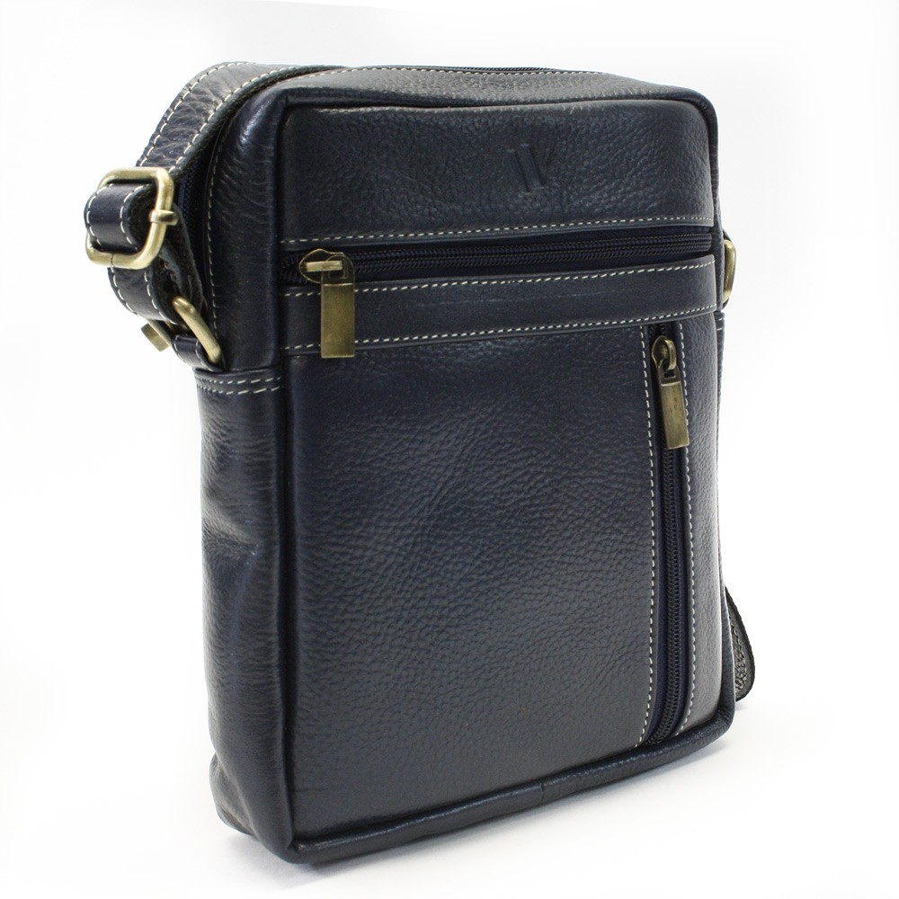 E-shop Tmavo modrý pánsky kožený zipsový crossbag 215-1218-97