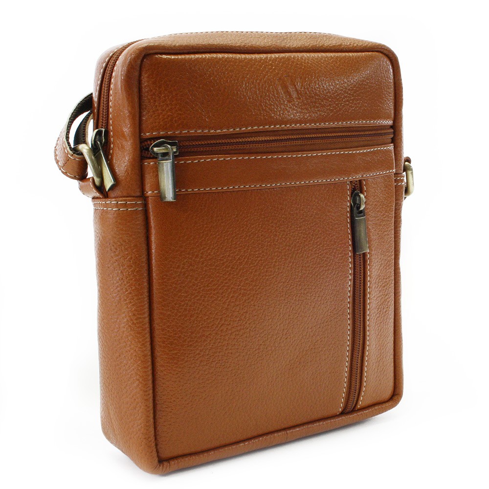 E-shop Svetlo hnedý pánsky kožený zipsový crossbag 215-1218-05