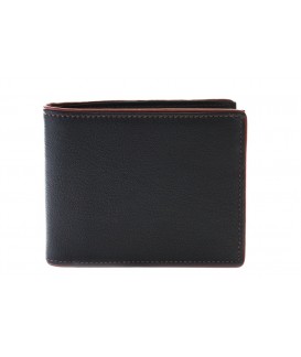 Čierna pánska kožená peňaženka s hnedou zápinkou 513-8142-60/44