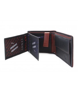 Čierna pánska kožená peňaženka s hnedou zápinkou 513-8142-60/44
