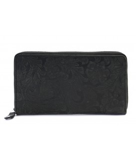 Čierna dámska kožená zipsová peňaženka so vzorom 511-2265-60