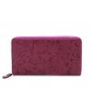 Fuchsiová dámska kožená zipsová peňaženka so vzorom 511-2265-36