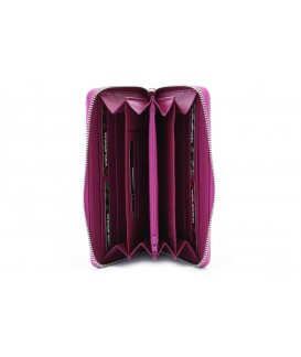 Fuchsiová dámska kožená zipsová peňaženka so vzorom 511-2265-36