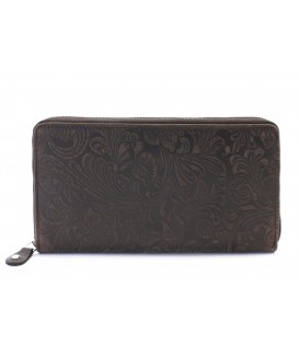 Tmavo hnedá dámska kožená zipsová peňaženka so vzorom 511-2265-47