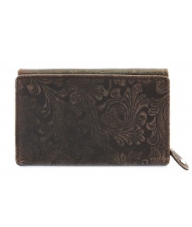 Tmavo hnedá dámska stredná kožená peňaženka s poklopom 511-2266-47