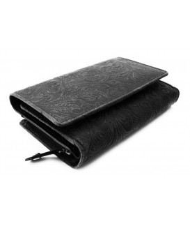 Čierna dámska stredná kožená peňaženka s poklopom 511-2266-60