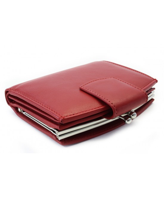 Červená dámska kožená rámová peňaženka so zápinkou 511-4357-31