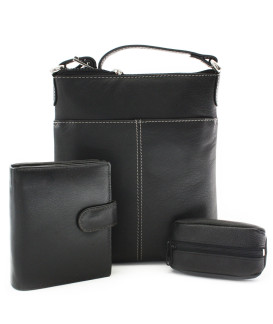 Čierna sada dámskej kabelky, peňaženky a kľúčenky 412-3013-9769-2418-60