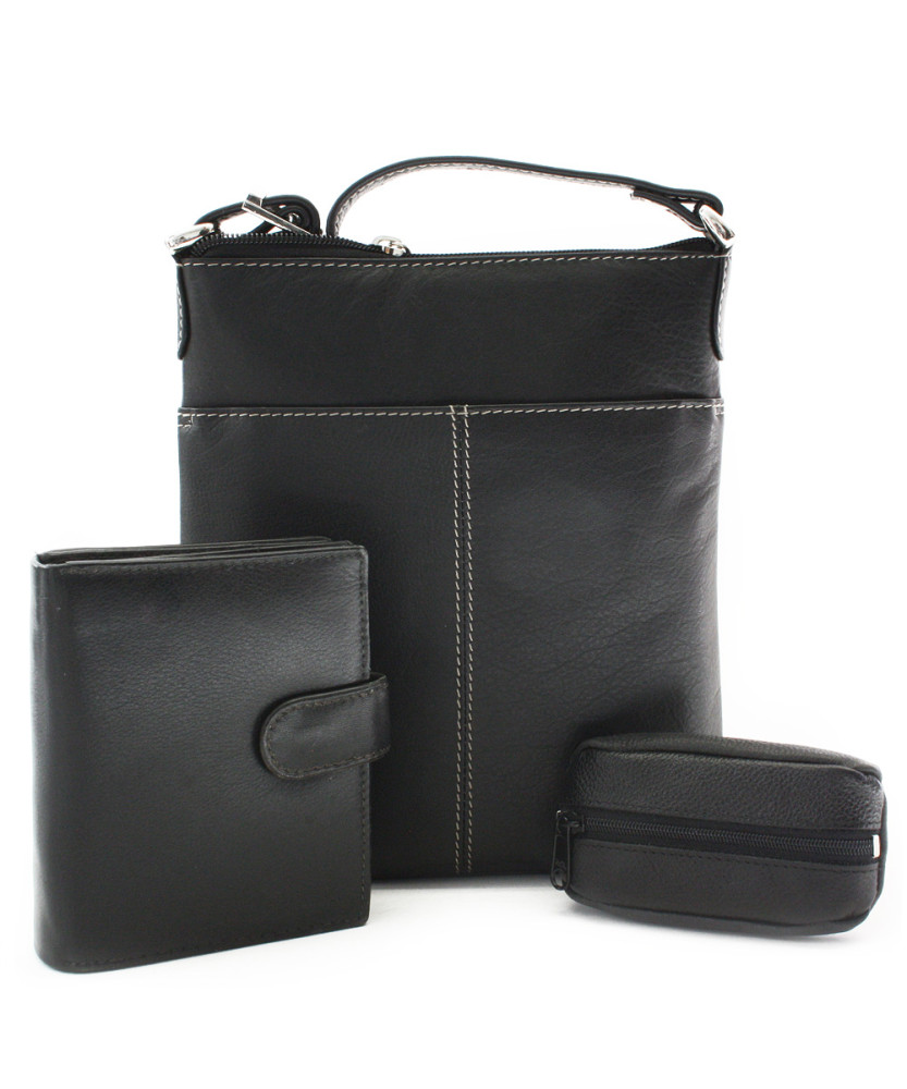 Čierna sada dámskej kabelky, peňaženky a kľúčenky 412-3013-9769-2418-60